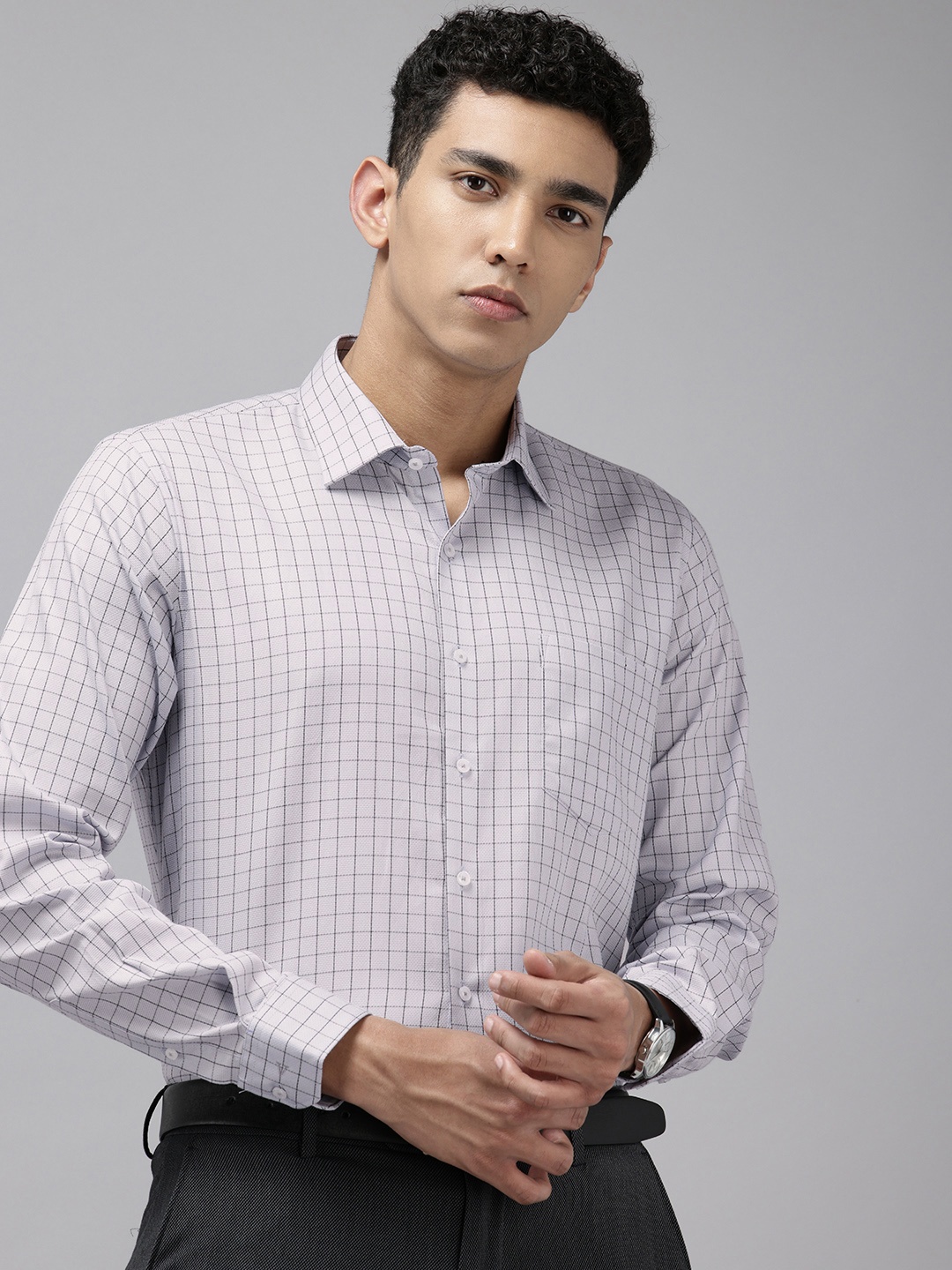 

Van Heusen Slim Fit Checked Pure Cotton Formal Shirt, Grey