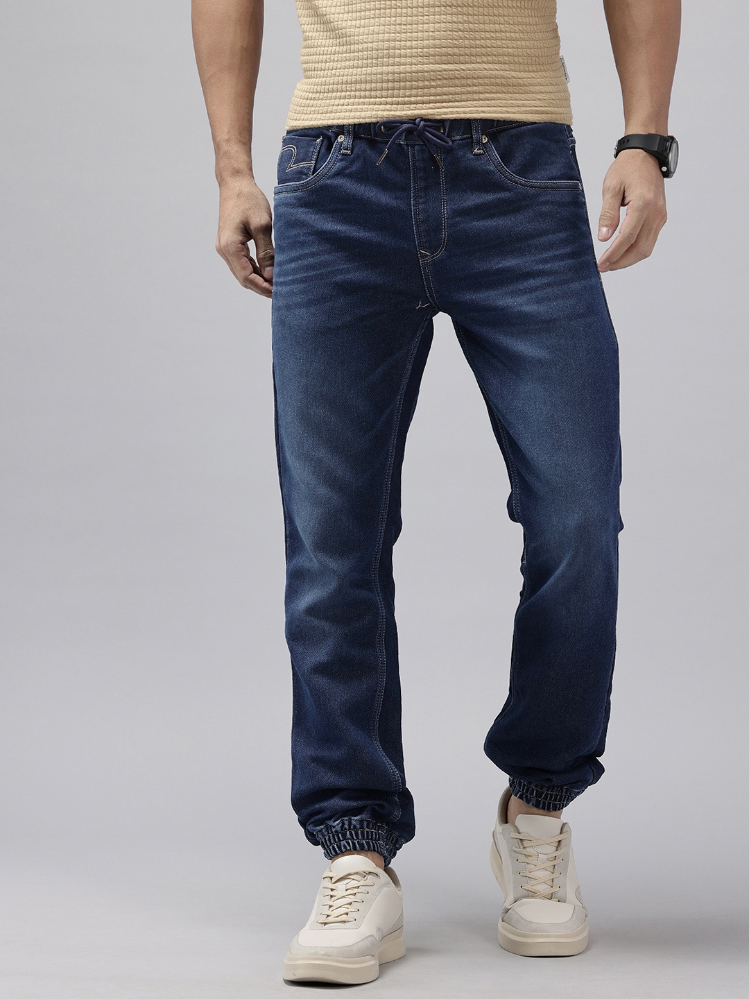 

SPYKAR Men High-Rise Light Fade Stretchable Denim Joggers, Blue