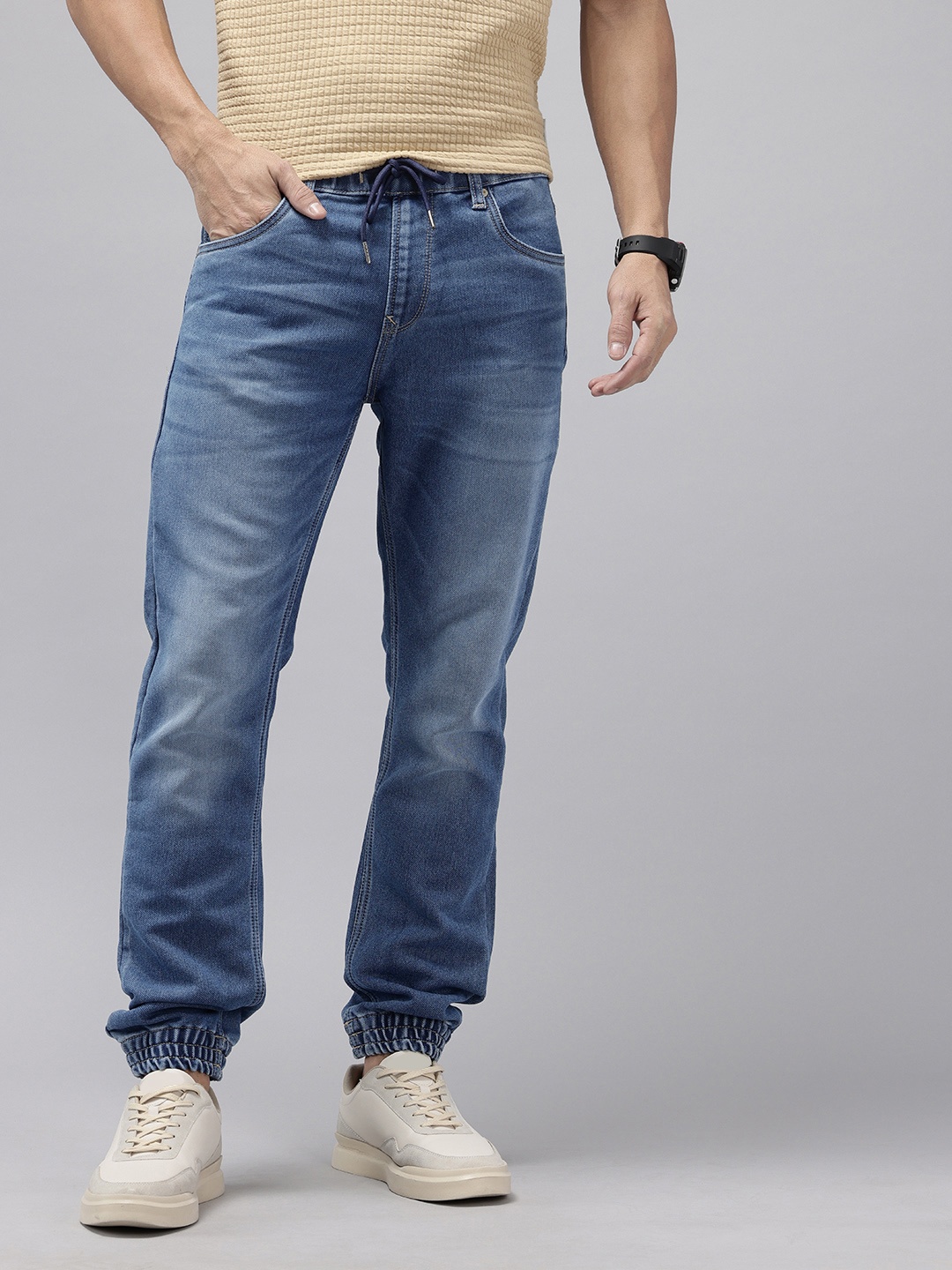 

SPYKAR Men High-Rise Heavy Fade Stretchable Denim Joggers, Blue