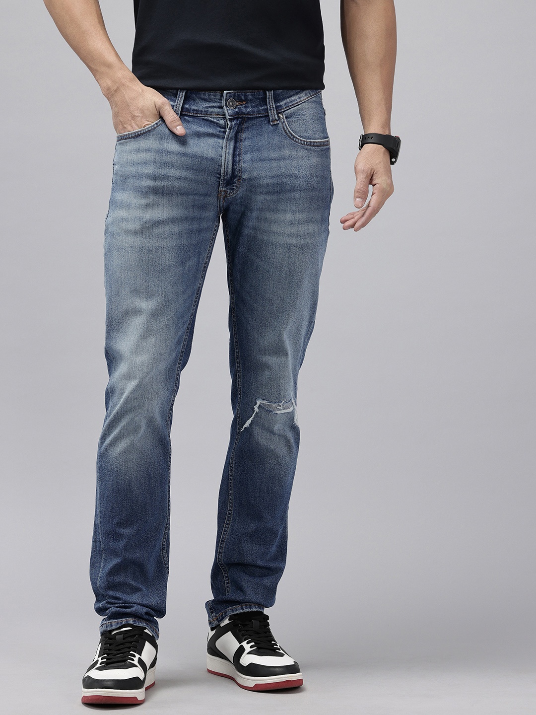

SPYKAR Men Rover Slash Knee Heavy Fade Stretchable Jeans, Blue