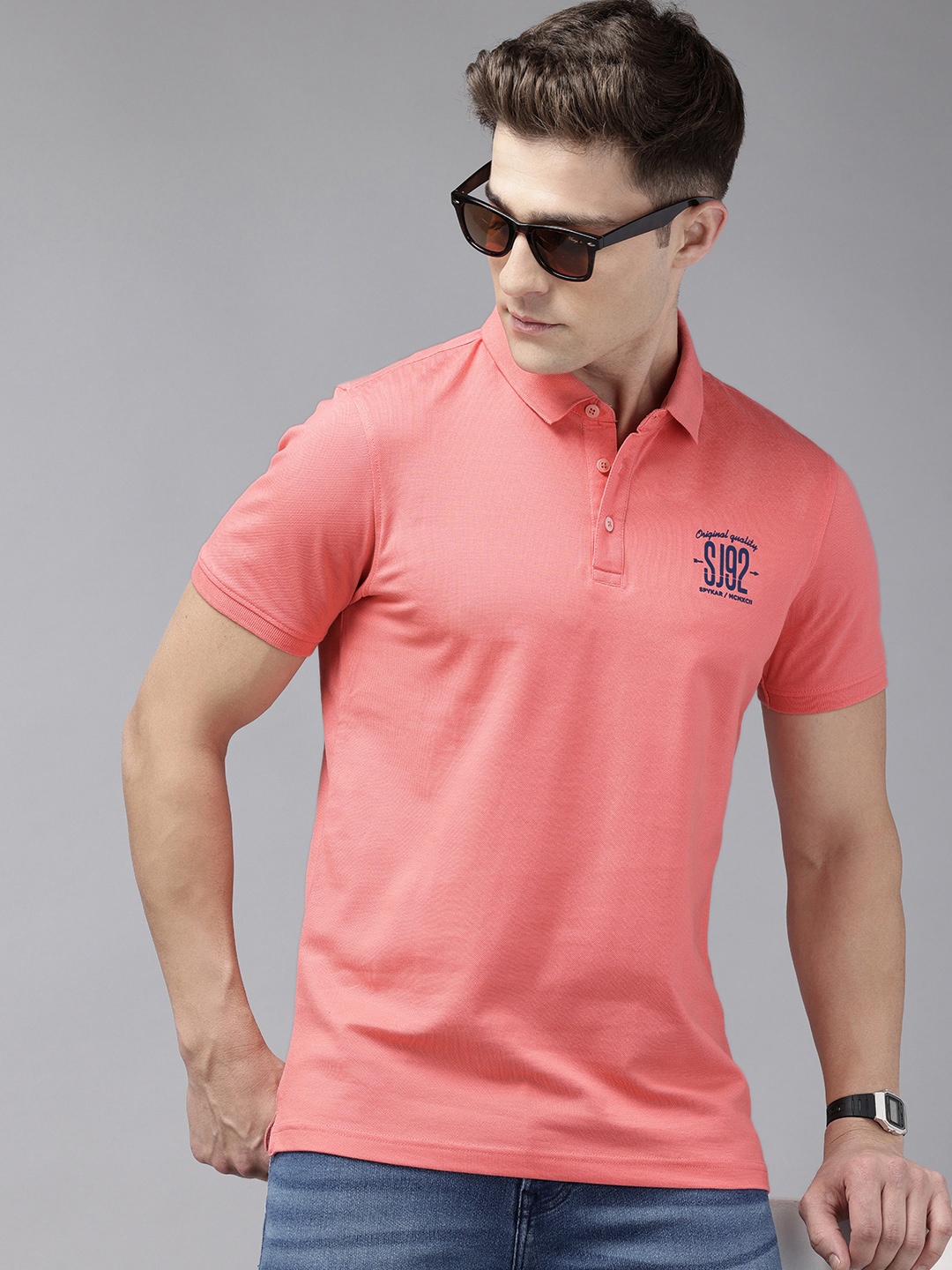 

SPYKAR Polo Collar Slim Fit T-shirt, Peach