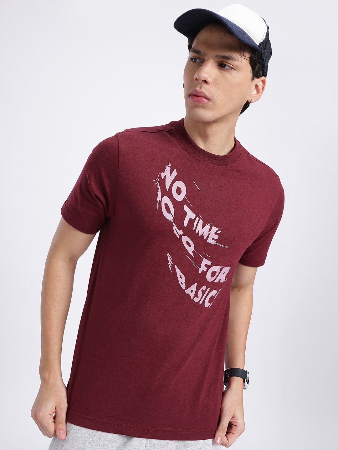 

glitchez Modern Minimalist Typography Printed T-shirt, Maroon