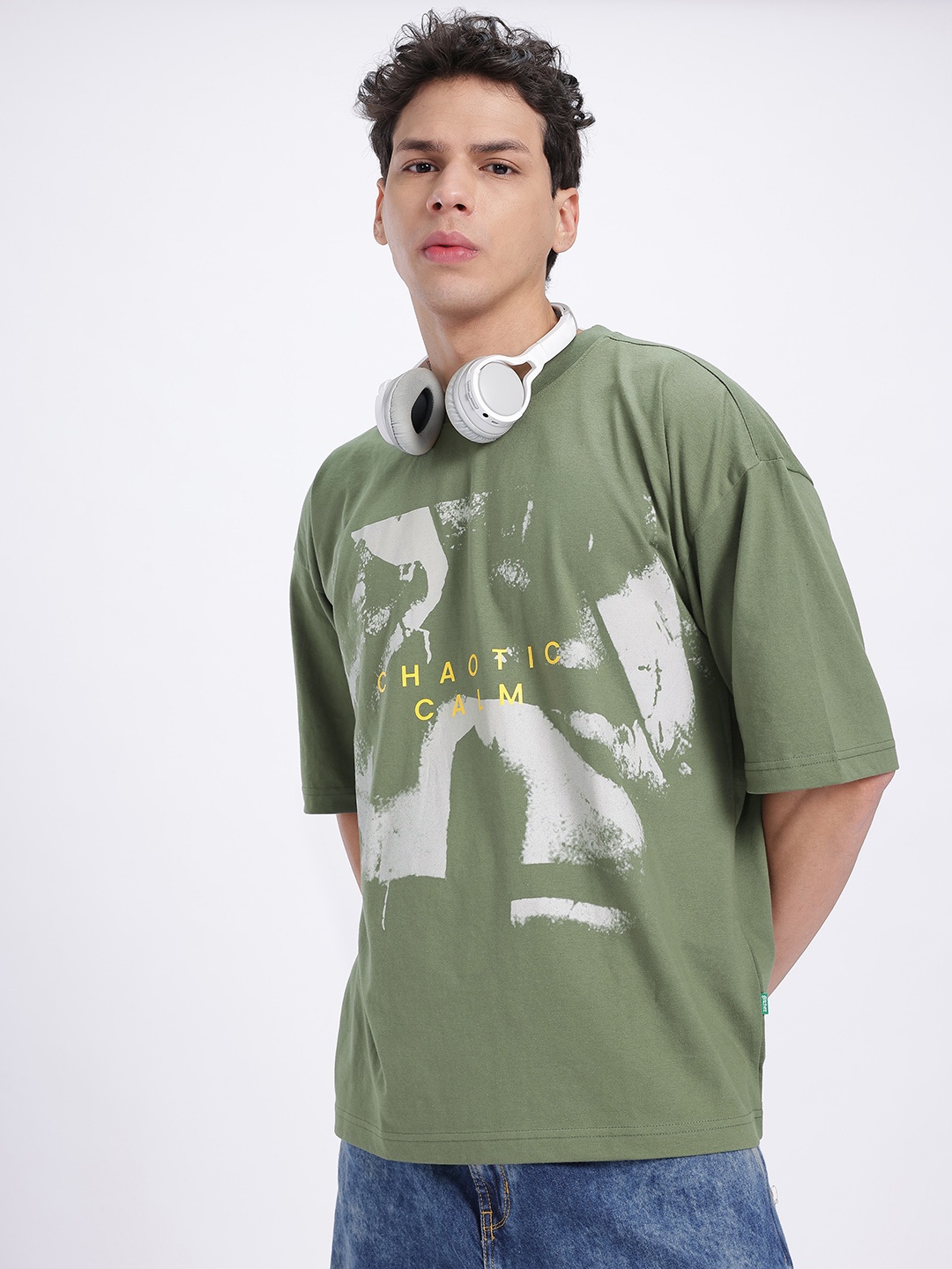 

glitchez Quiet Fury Printed Drop-Shoulder T-shirt, Green