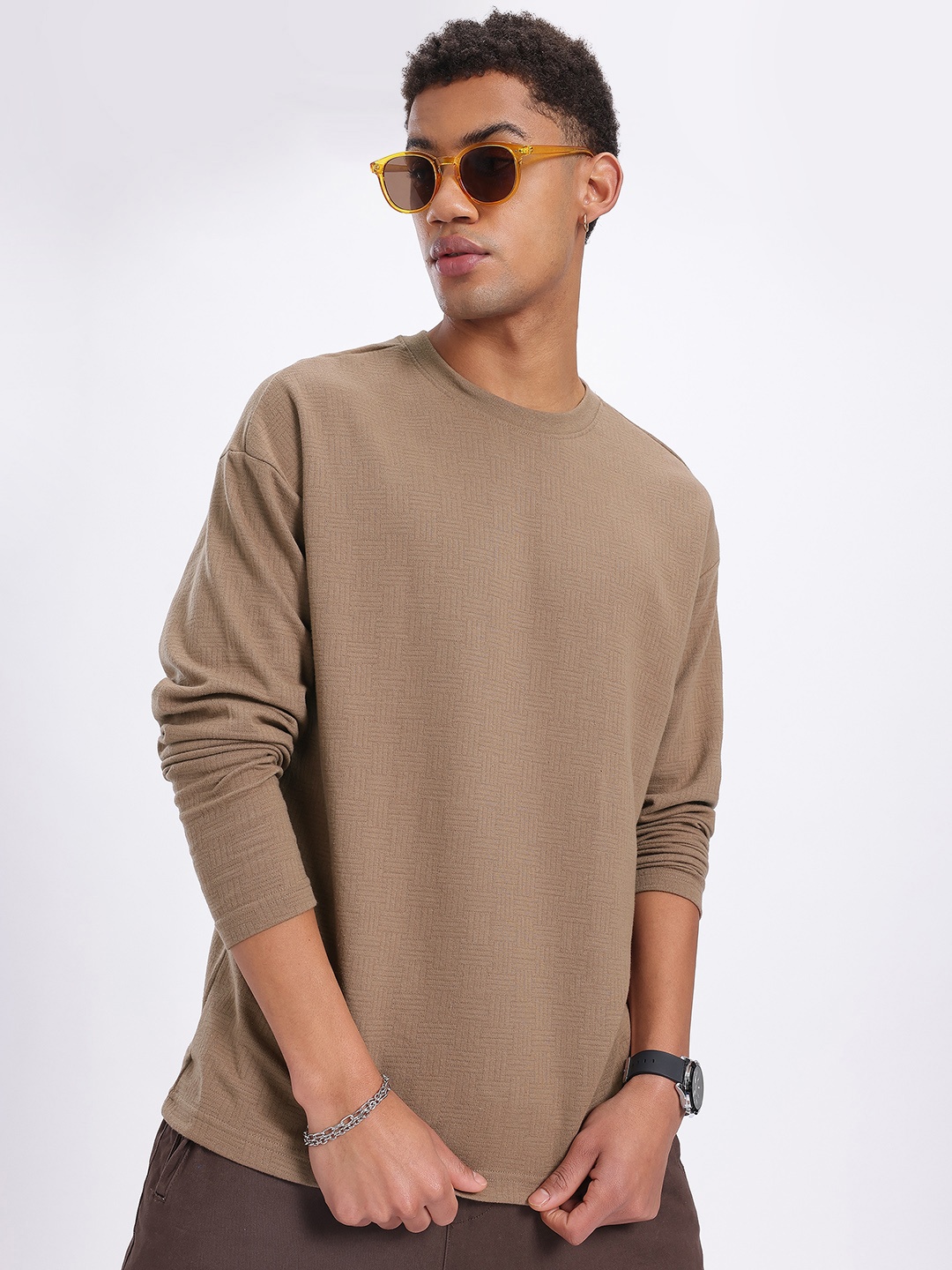 

glitchez Cozy Crew Long Sleeve Knit T-shirt, Brown