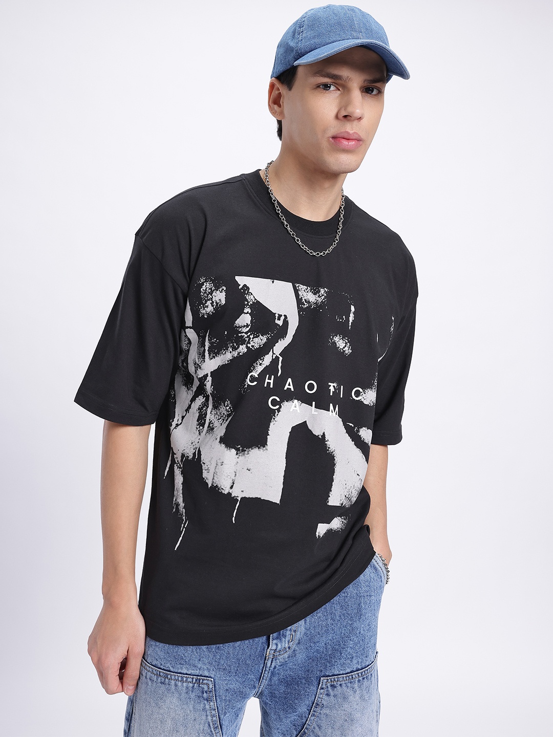 

glitchez Speak Your Style Printed Drop-Shoulder T-shirt, Black