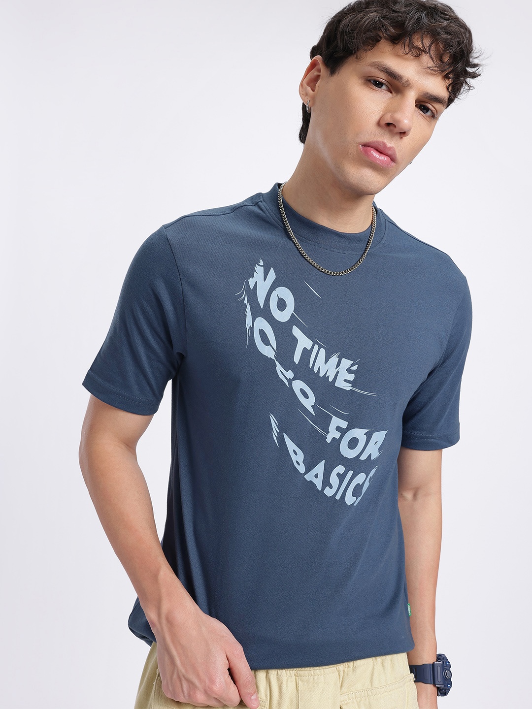 

glitchez Basics But Fashion Typography Printed T-shirt, Blue