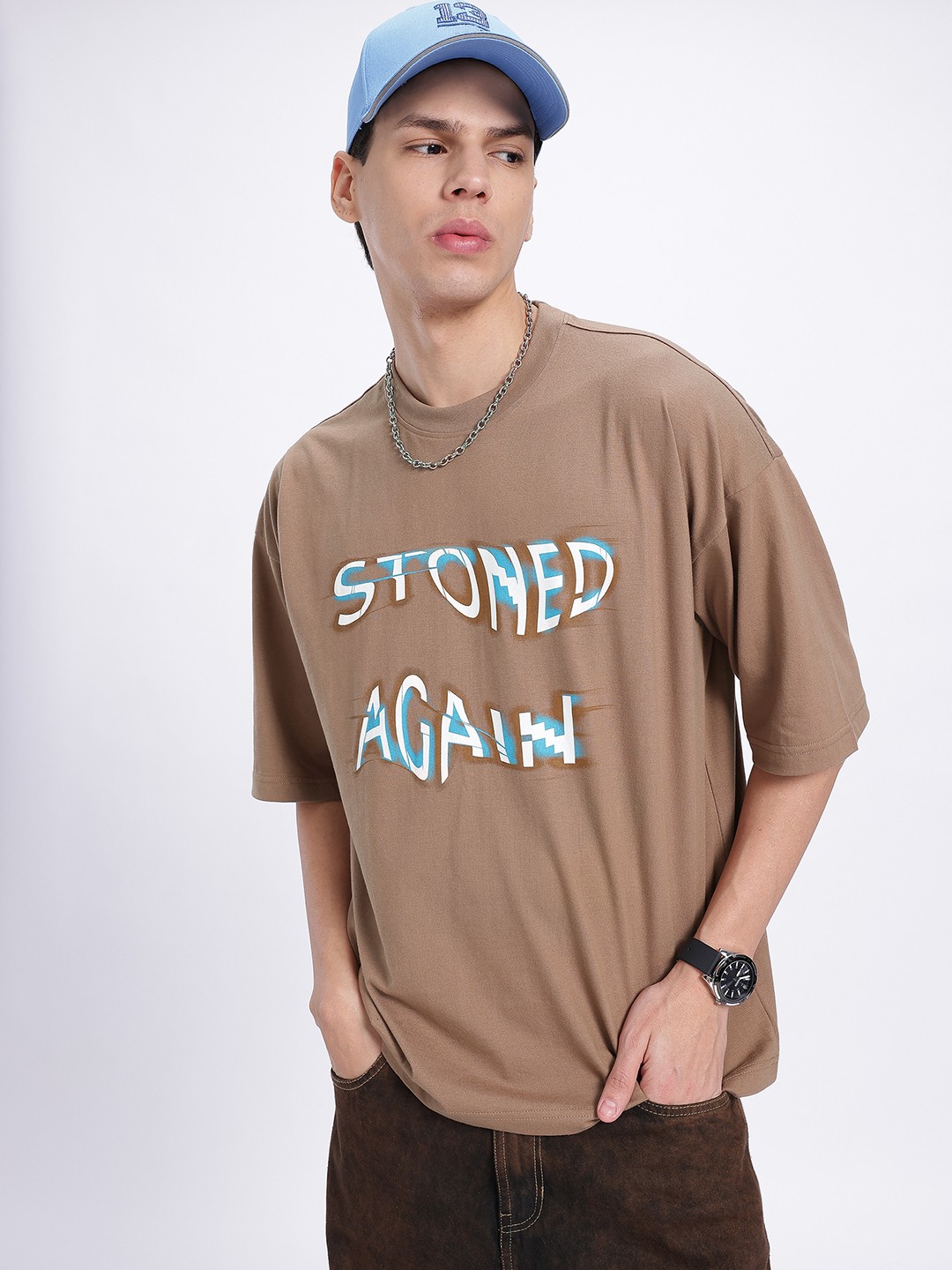 

glitchez Typo Energy Printed T-shirt, Brown