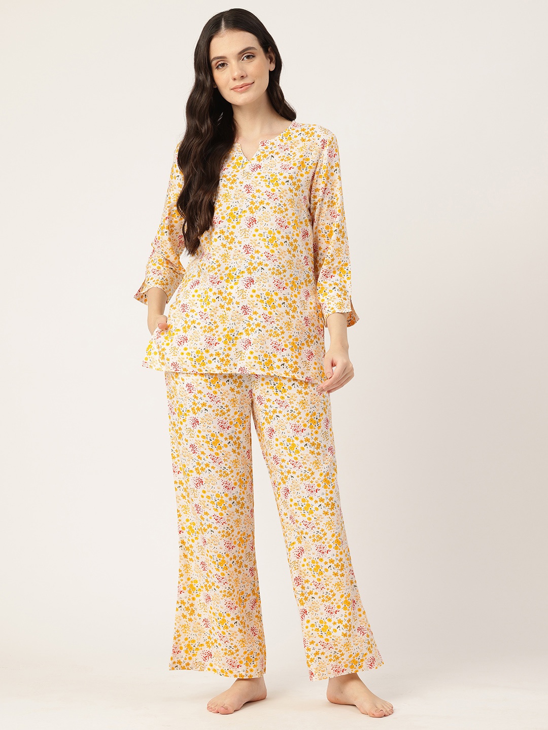 

ETC Floral Printed Night Suit, Yellow