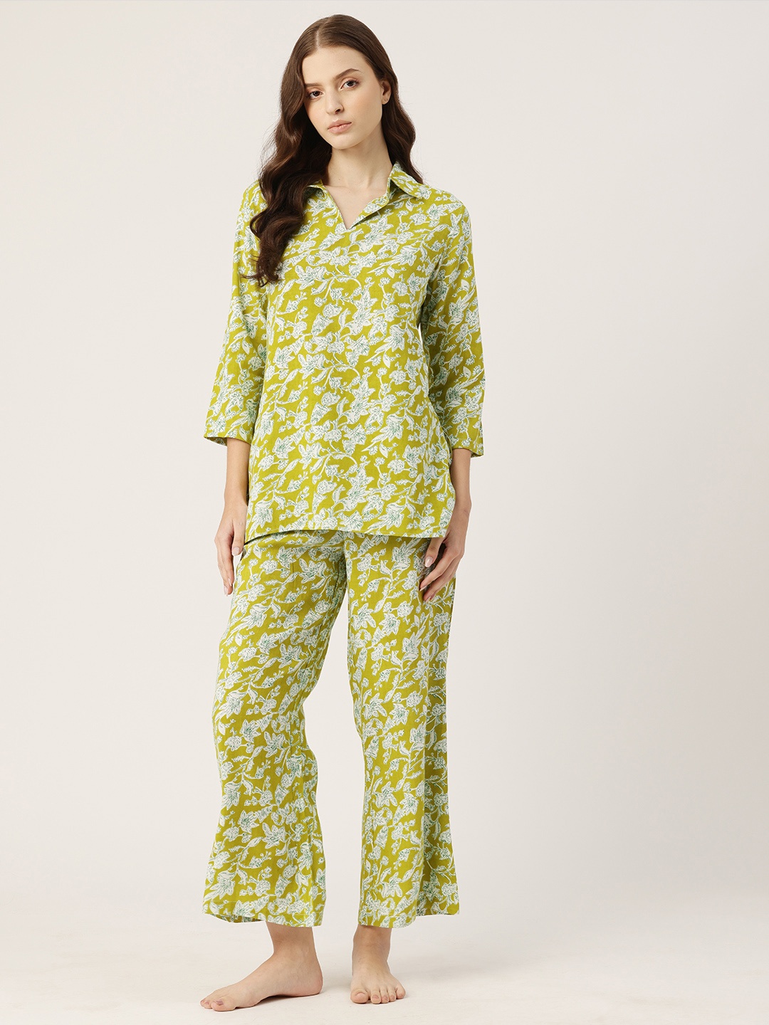 

ETC Floral Printed Night Suit, Green