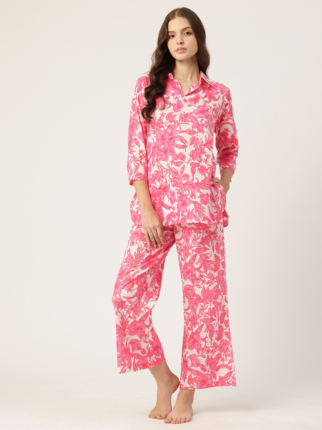 

ETC Floral Printed Pure Cotton Night Suit, Pink