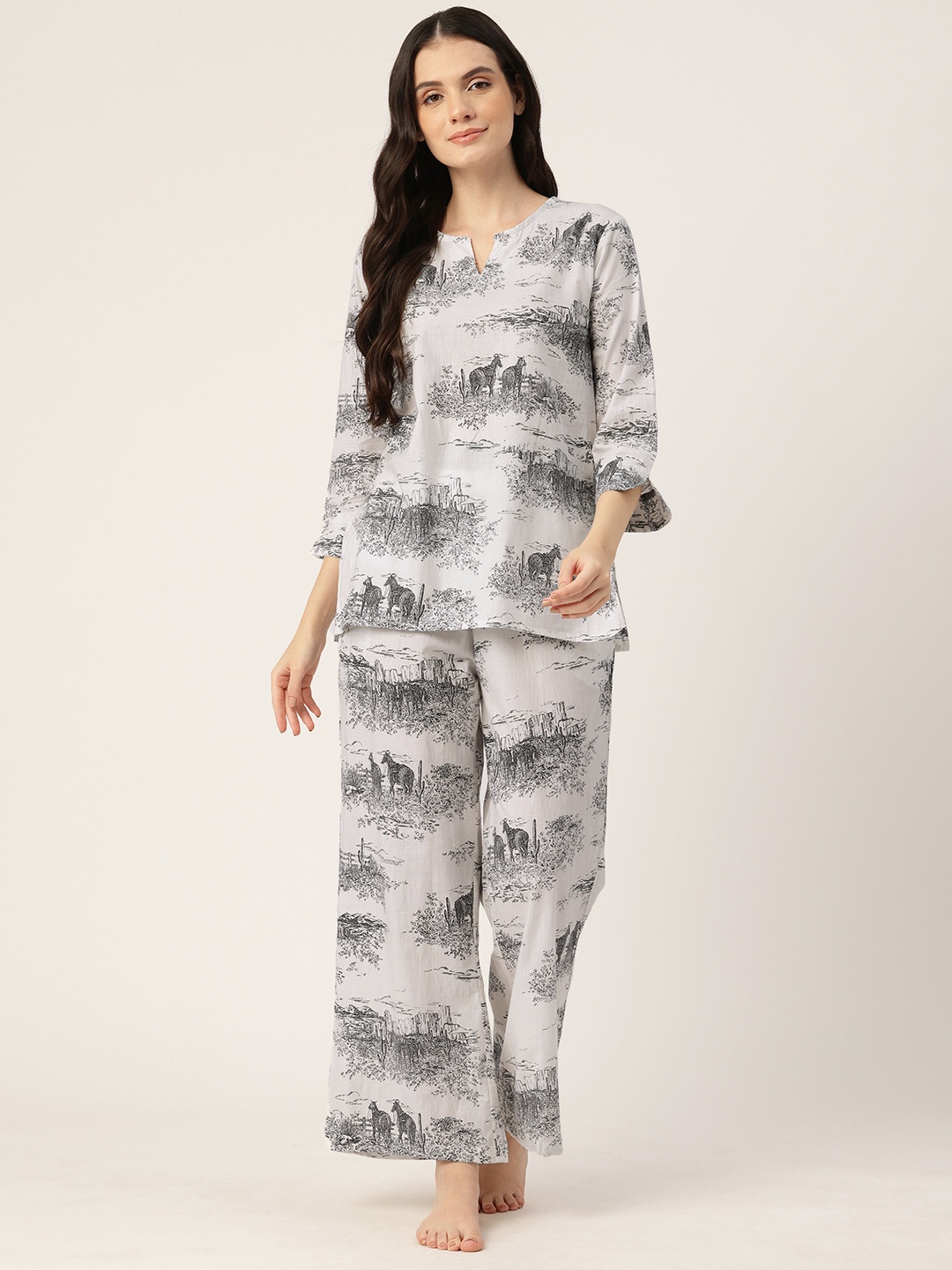 

ETC Conversational Printed Pure Cotton Night Suit, White