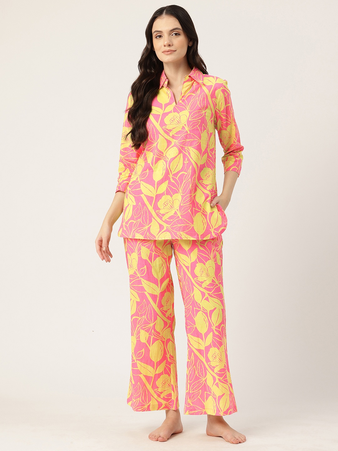 

ETC Floral Printed Pure Cotton Night Suit, Pink