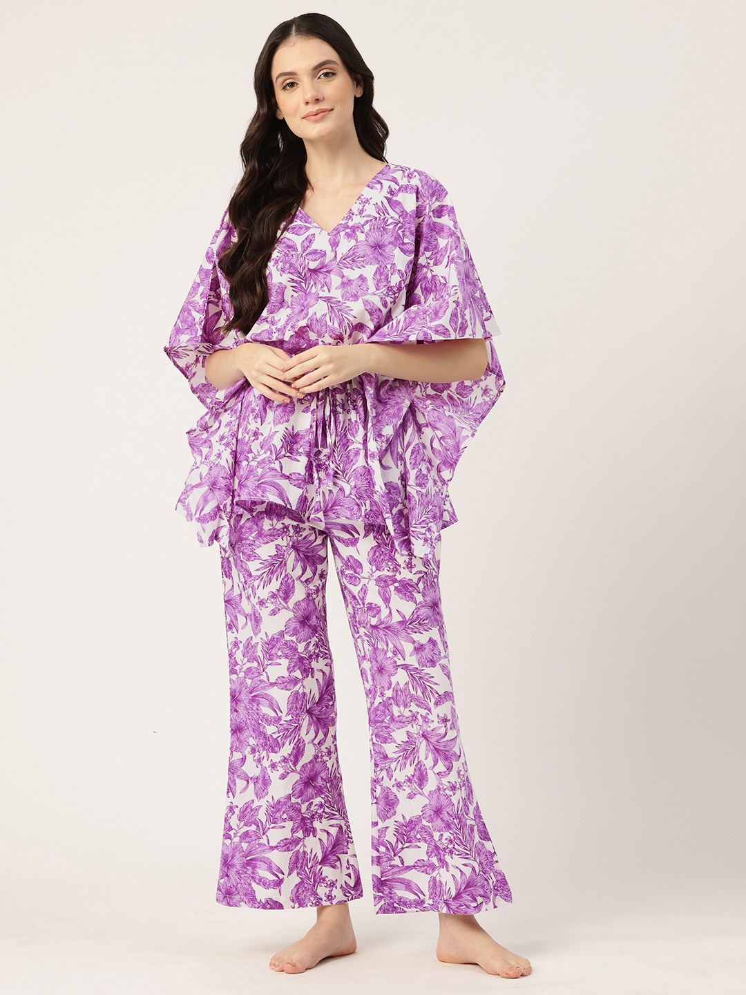 

ETC Floral Printed Pure Cotton Night Suit, Purple