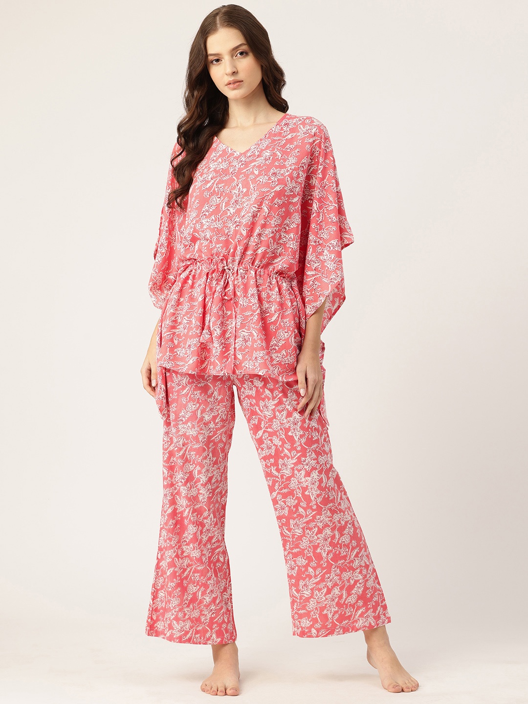 

ETC Floral Printed Kaftan Night Suit, Pink