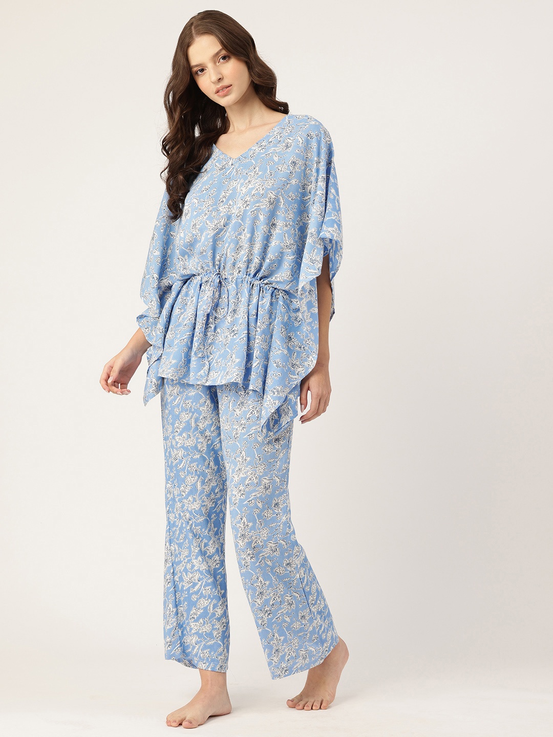 

ETC Floral Printed Kaftan Night Suit, Blue