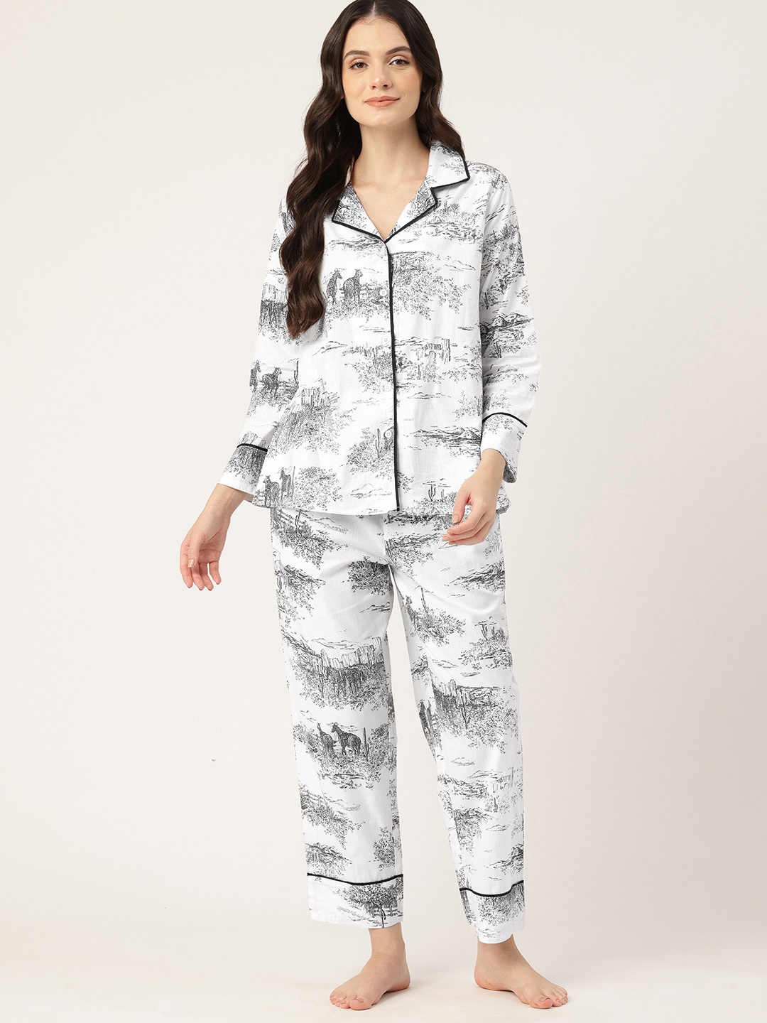 

ETC Conversational Printed Pure Cotton Night Suit, White