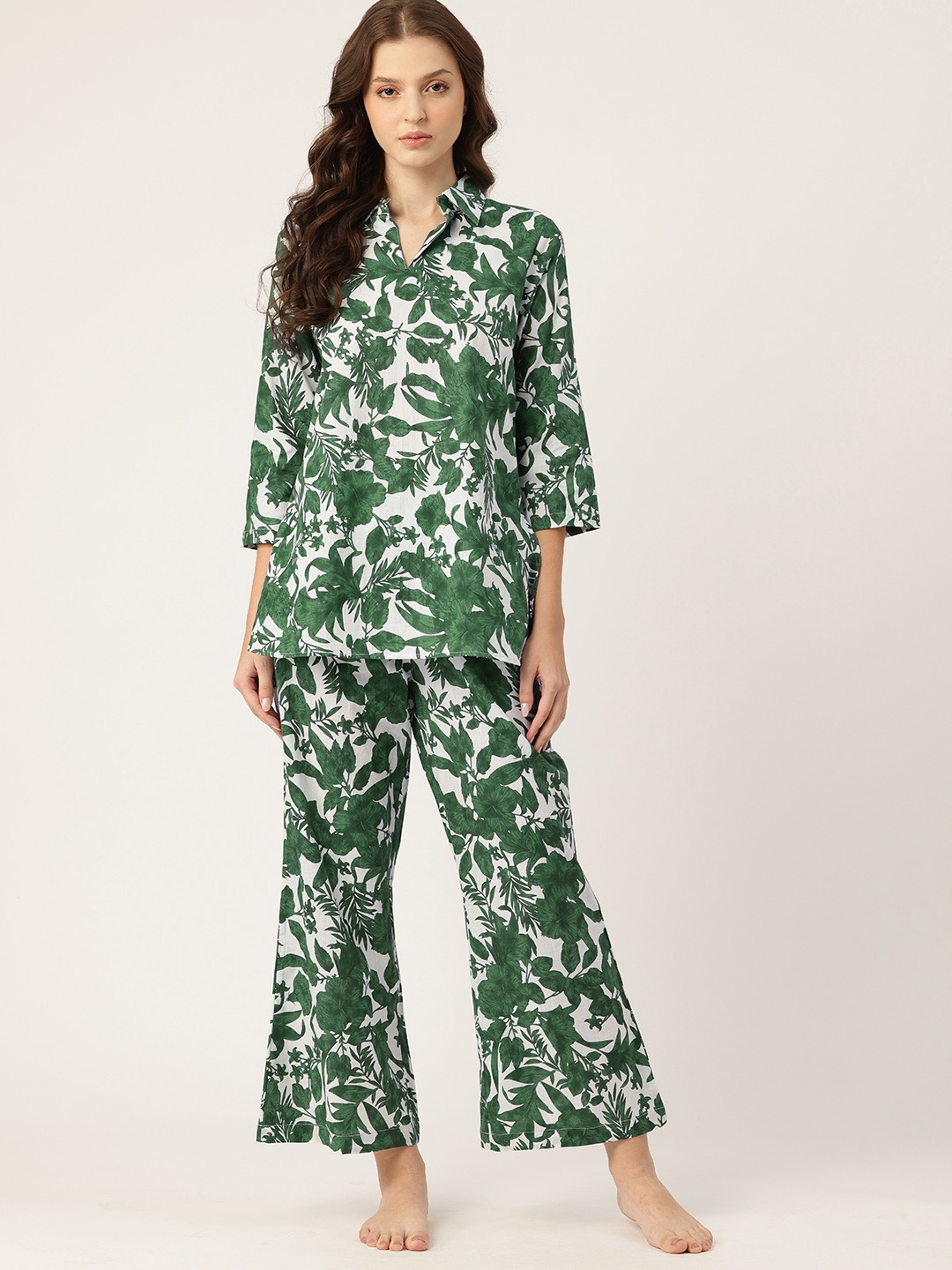 

ETC Floral Printed Pure Cotton Night Suit, Green