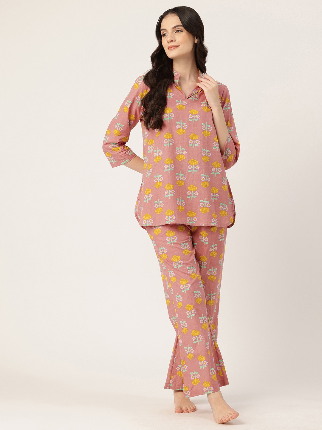 

ETC Floral Printed Pure Cotton Night Suit, Pink