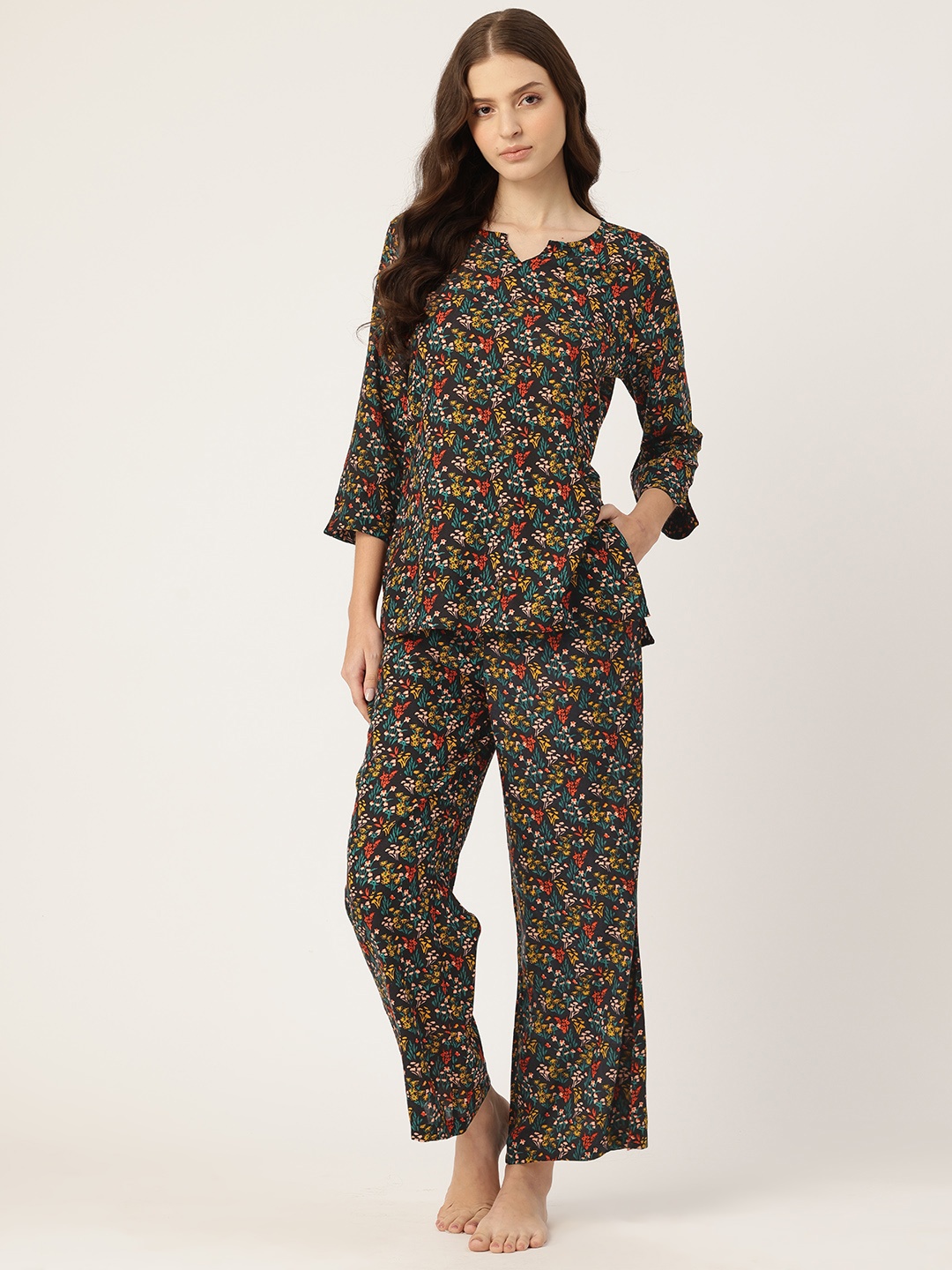 

ETC Floral Printed Night suit, Black