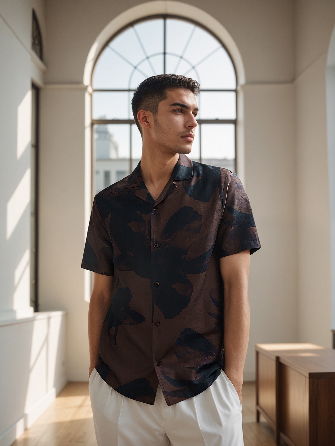 H&M Short Sleeve Printed Shirt, Brown