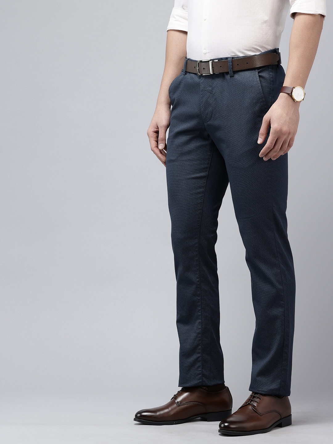 

Arrow Men Original Slim Fit Low-Rise Formal Trousers, Blue