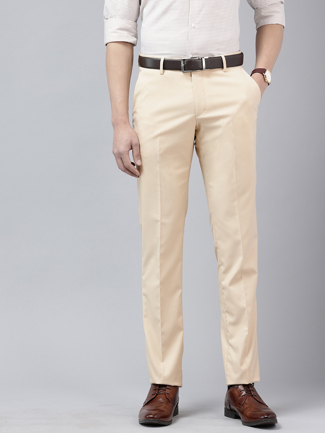 

Arrow Men Original Tapered Fit Textured Formal Trousers, Beige