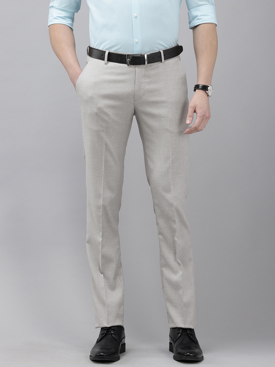 

Arrow Men Self Design Textured Hudson Tailored Tapered Fit Formal Trousers, Grey