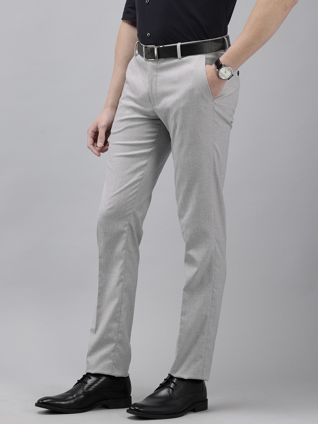 

Arrow Men Self Design Textured Hudson Tailored Tapered Fit Formal Trousers, Grey