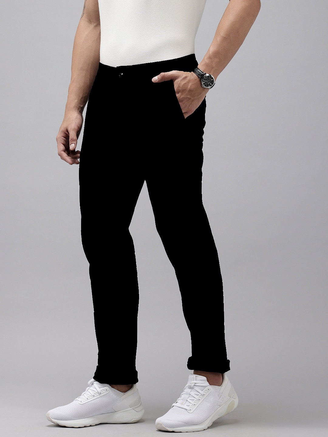 

Arrow Men Bronson Slim Fit Low-Rise Trousers, Black