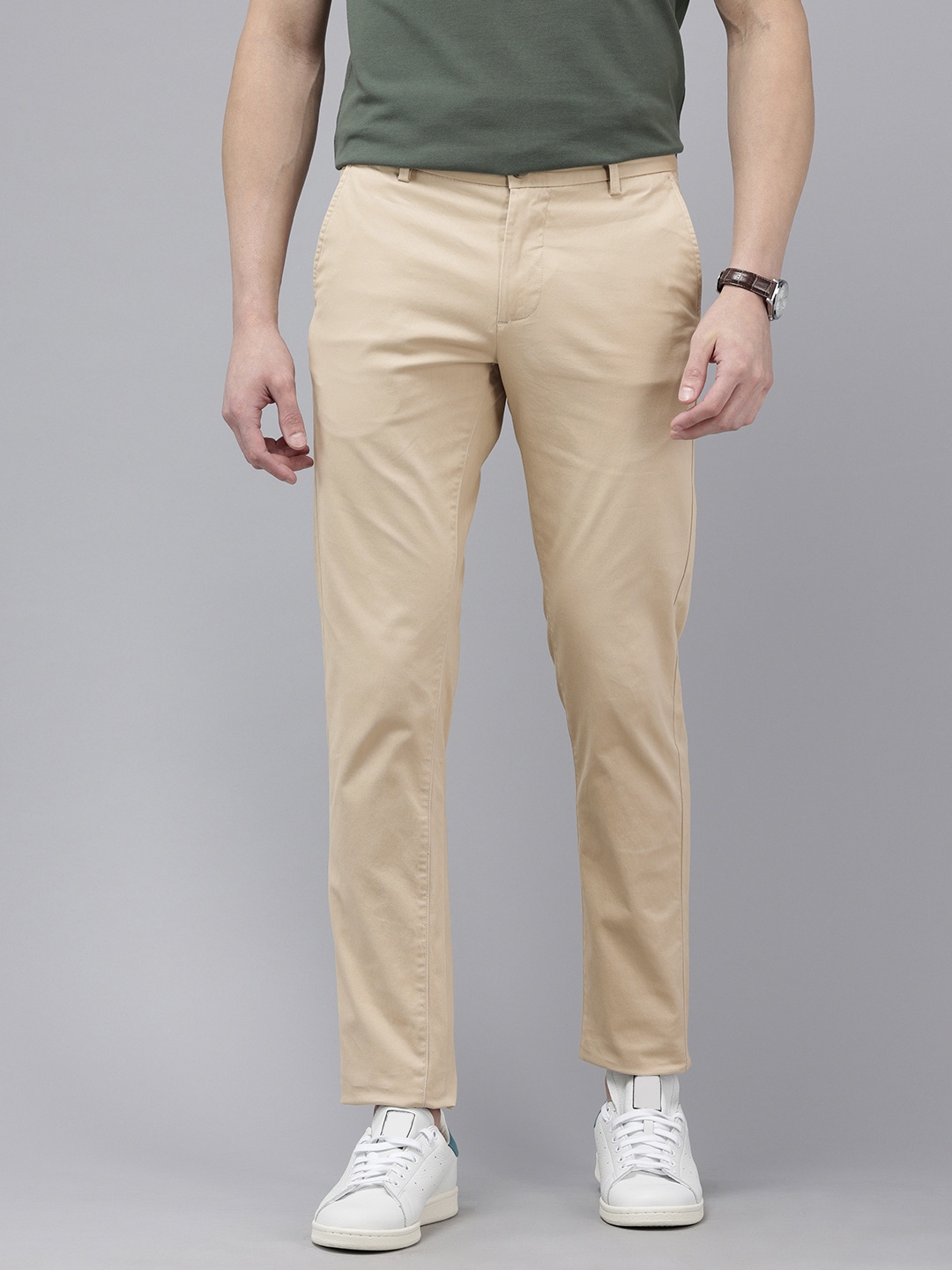 

Arrow Men Bronson Slim Fit Low-Rise Trousers, Beige