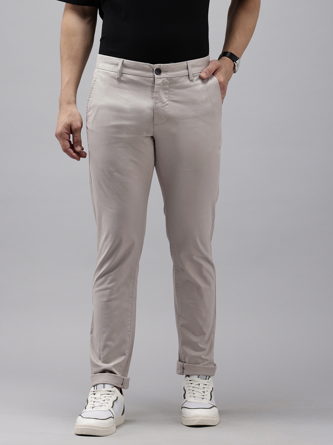

Arrow Men Bronson Slim Fit Low-Rise Trousers, Grey