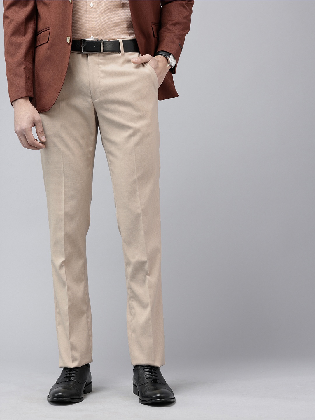 

Arrow Men Checked Hudson Tailored Tapered Fit Formal Trousers, Beige