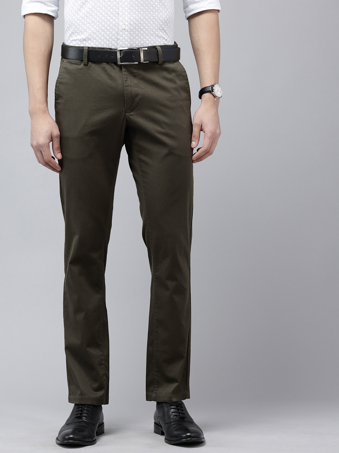 

Arrow Men Bronson Slim Fit Low-Rise Formal Trousers, Olive