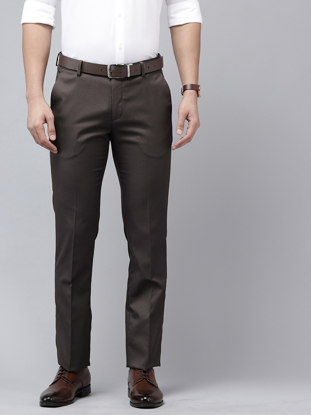 

Arrow Men Hudson Tailored Fit Textured Formal Trousers, Brown