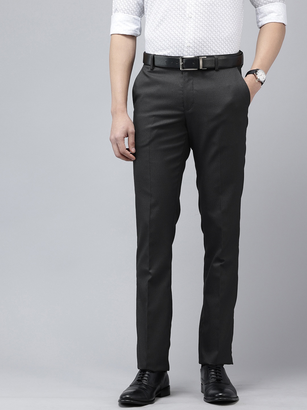 

Arrow Men Textured Hudson Tailored Fit Formal Trousers, Black