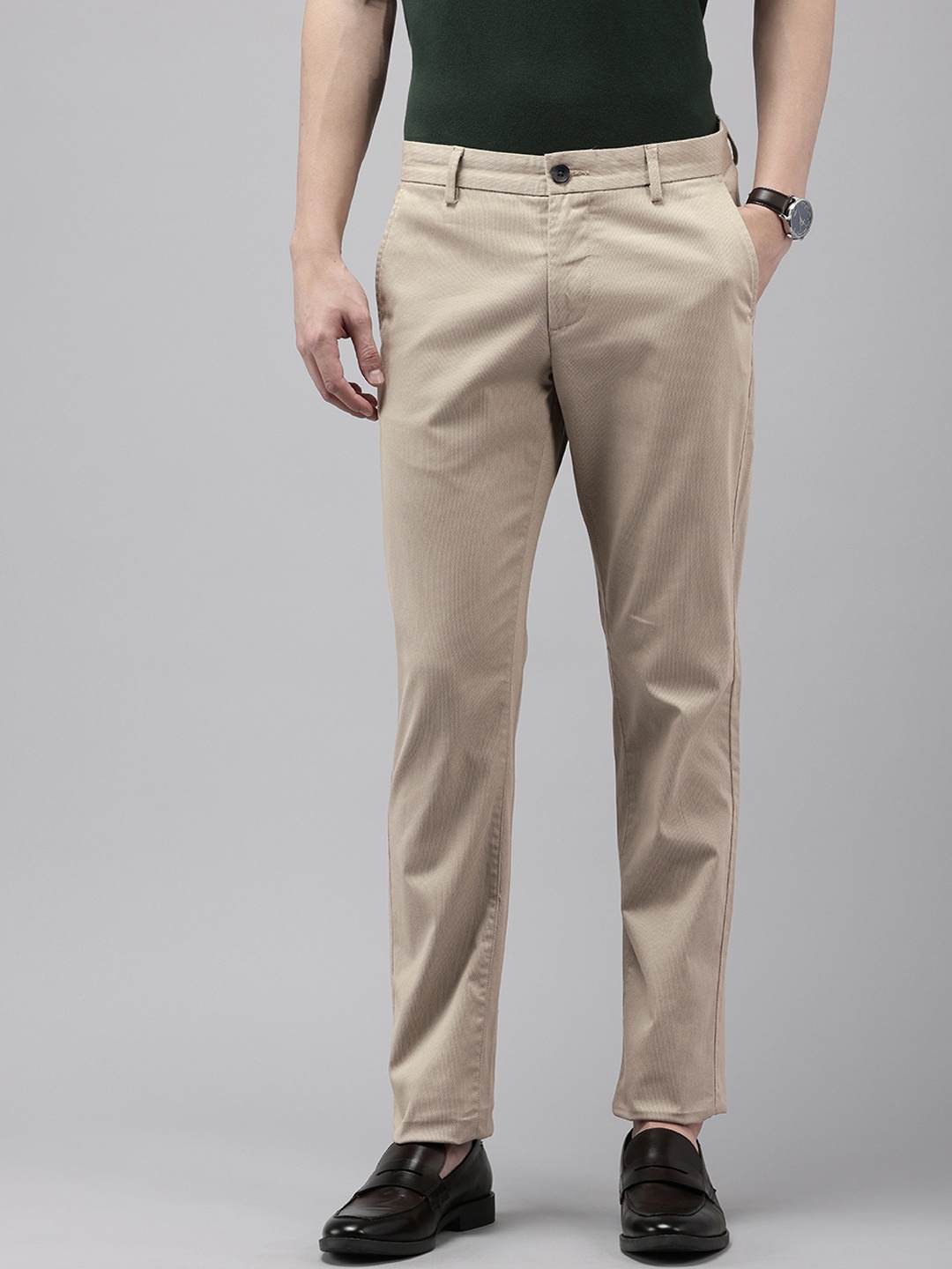 

Arrow Men Micro Ditsy Printed Bronson Slim Fit Low-Rise Trousers, Beige