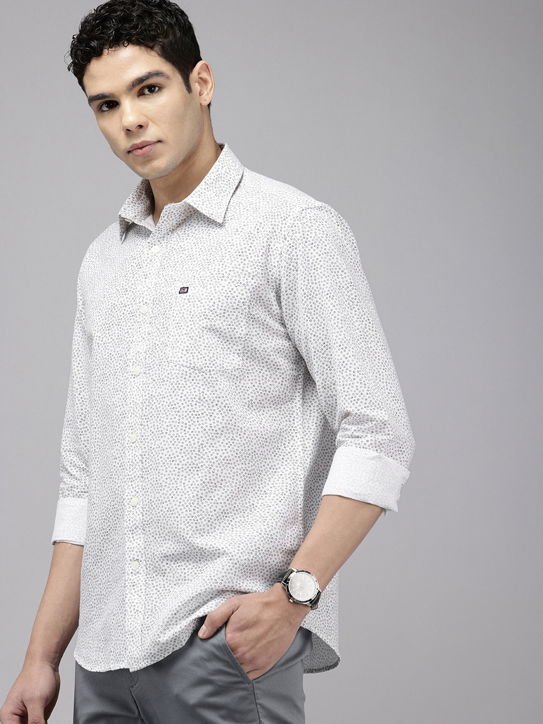 

Arrow Manhattan Slim Fit Geometric Printed Pure Cotton Casual Shirt, White