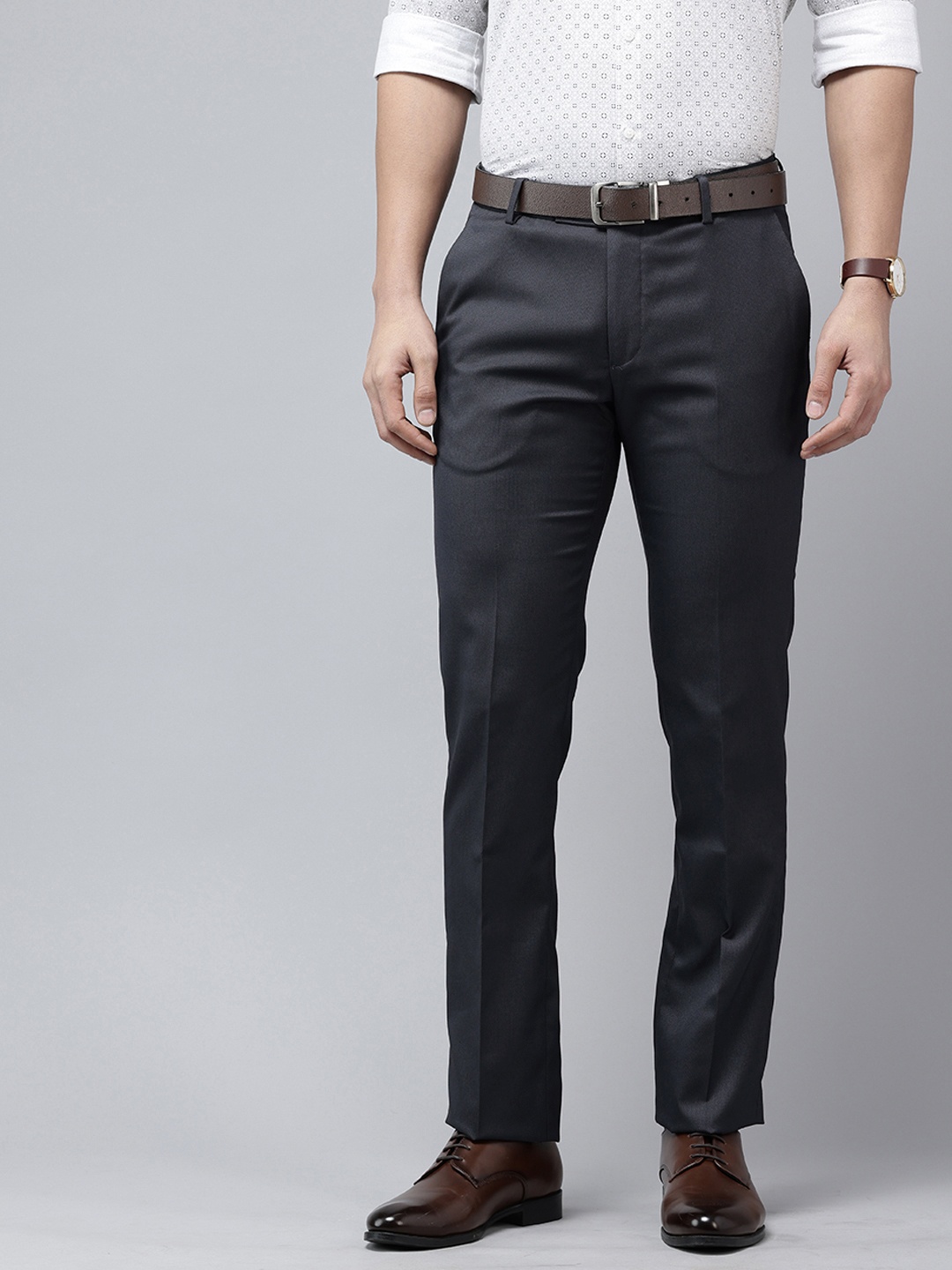 

Arrow Men Hudson Tailored Fit Textured Formal Trousers, Navy blue