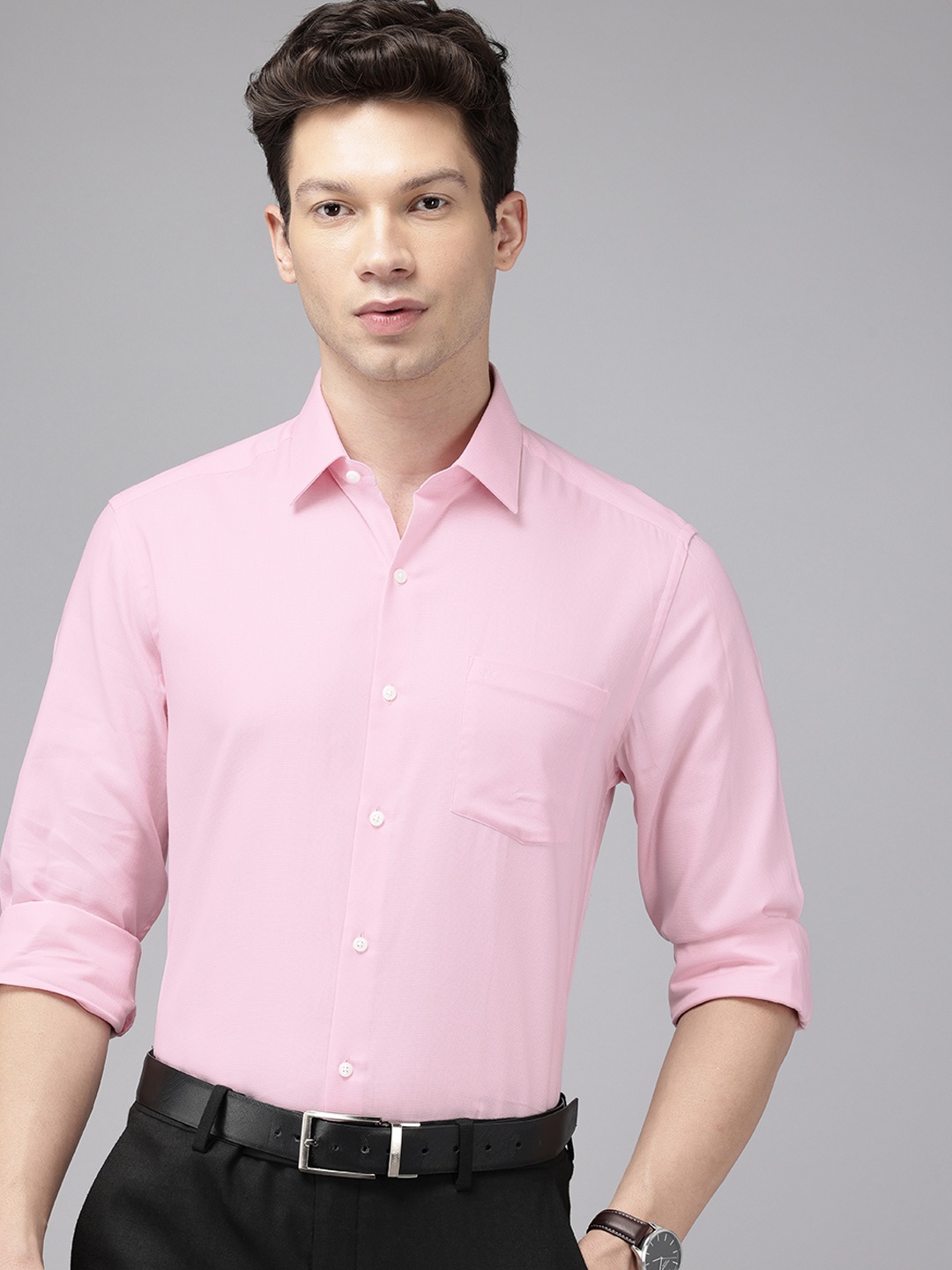 

Arrow Pure Cotton Self-Design Textured Manhattan Slim Fit Formal Shirt, Pink