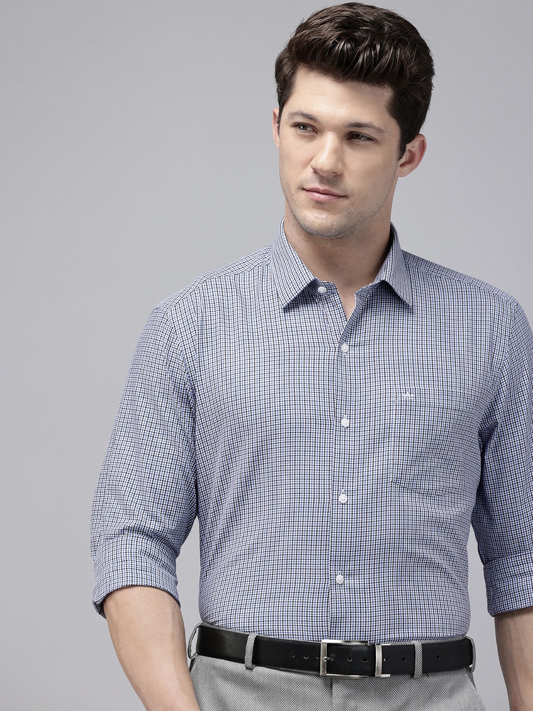

Arrow Manhattan Slim Fit Checked Pure Cotton Formal Shirt, Blue