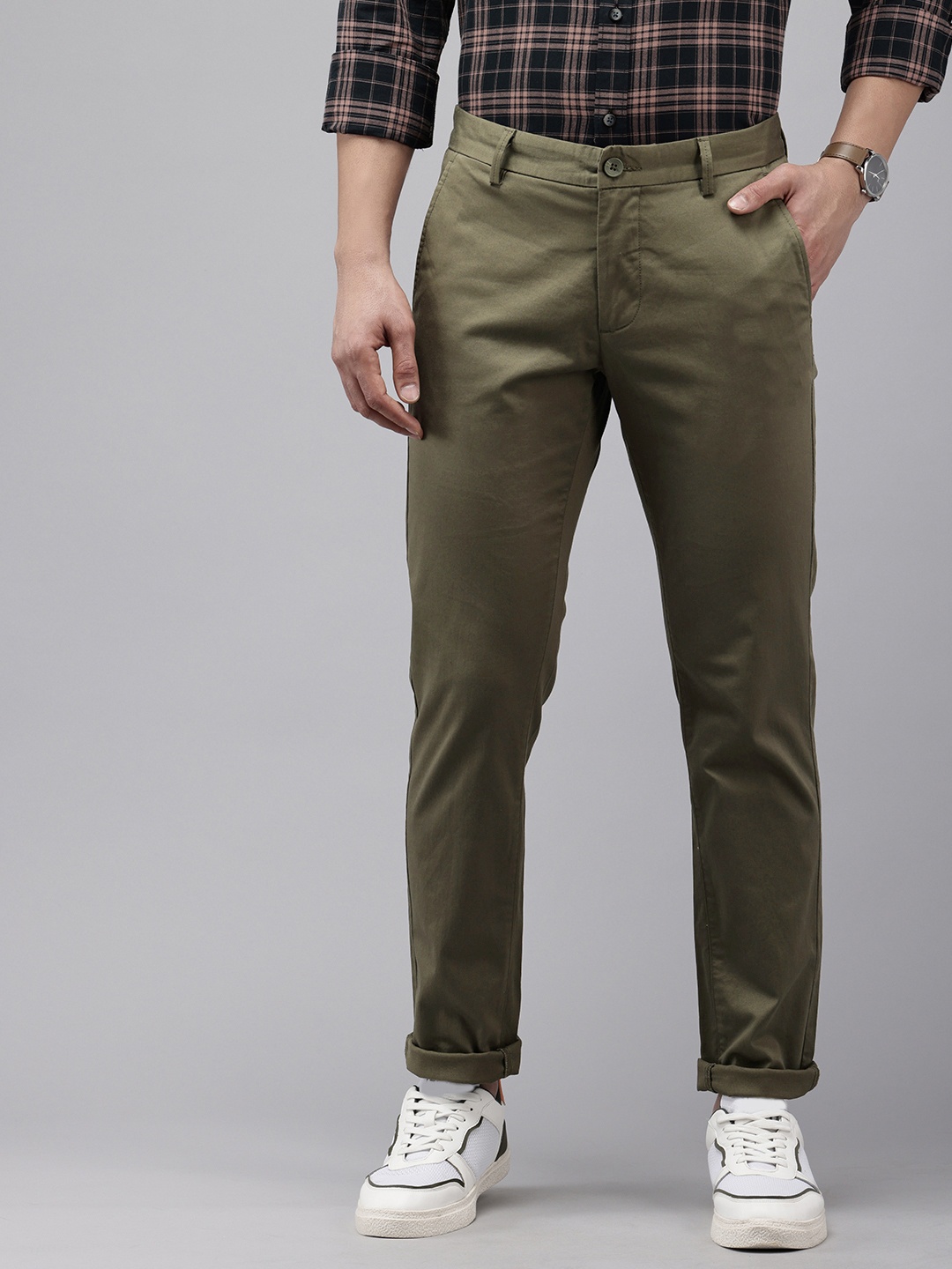 

Arrow Men Bronson Slim Fit Low-Rise Semiformal Trousers, Olive