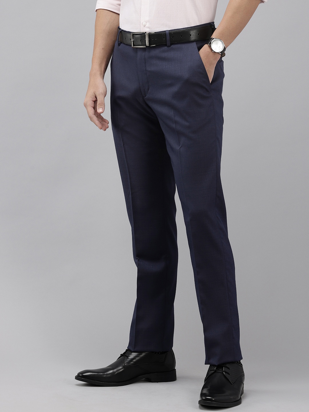 

Arrow Men Hudson Checked Tailored Fit Formal Trousers, Navy blue