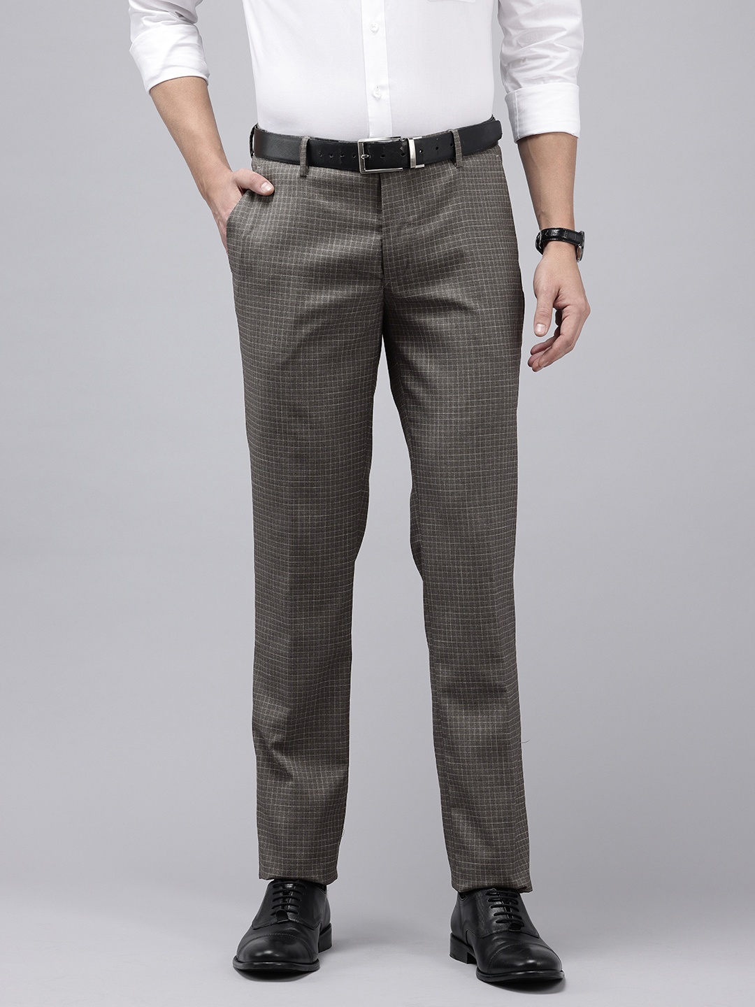 

Arrow Men Checked Hudson Tailored Tapered Fit Formal Trousers, Grey