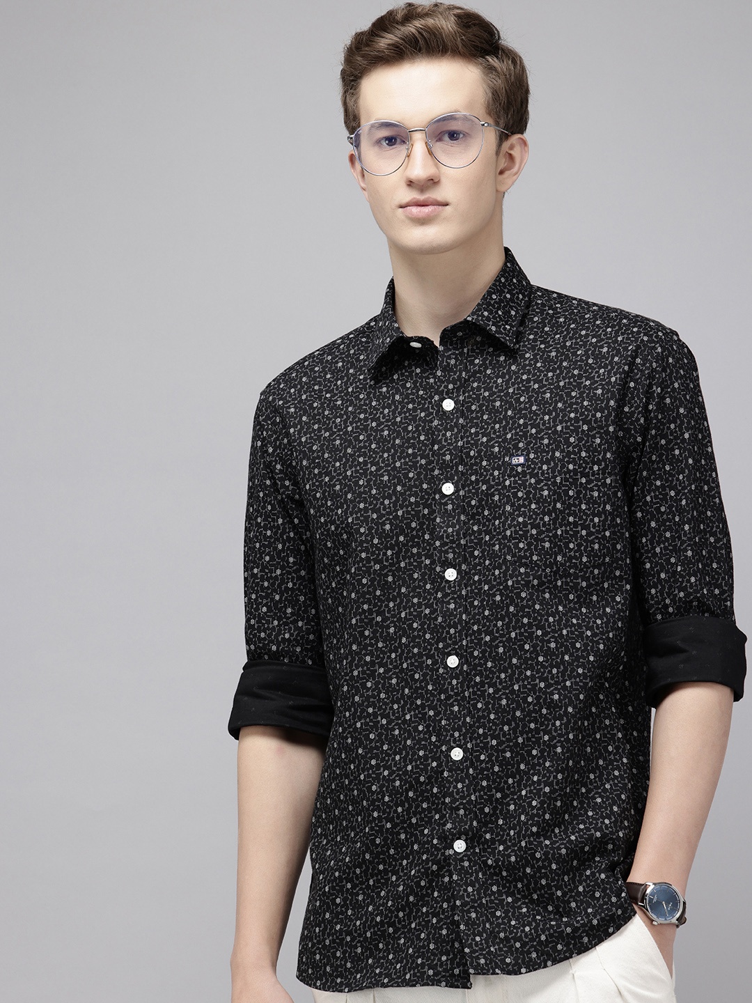 

Arrow Pure Cotton Manhattan Slim Fit Geometric Printed Casual Shirt, Black