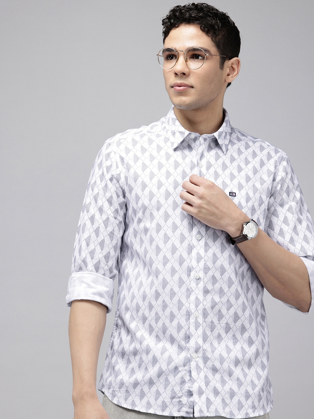 

Arrow Manhattan Slim Fit Printed Pure Cotton Casual Shirt, White