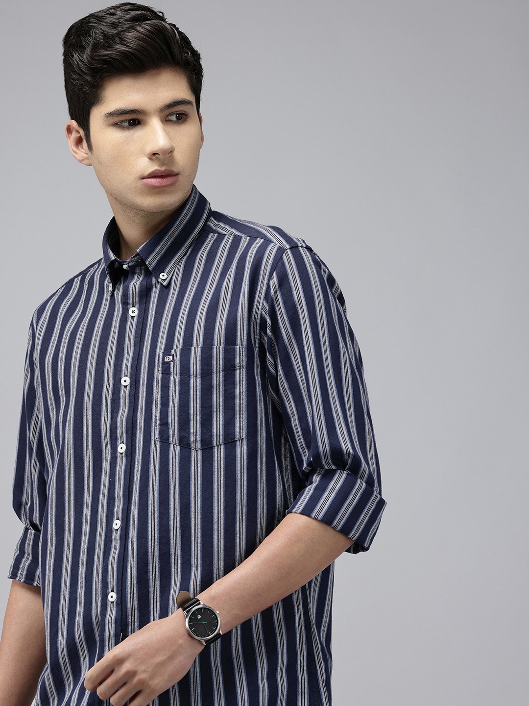 

Arrow Manhattan Slim Fit Striped Pure Cotton Casual Shirt, Blue