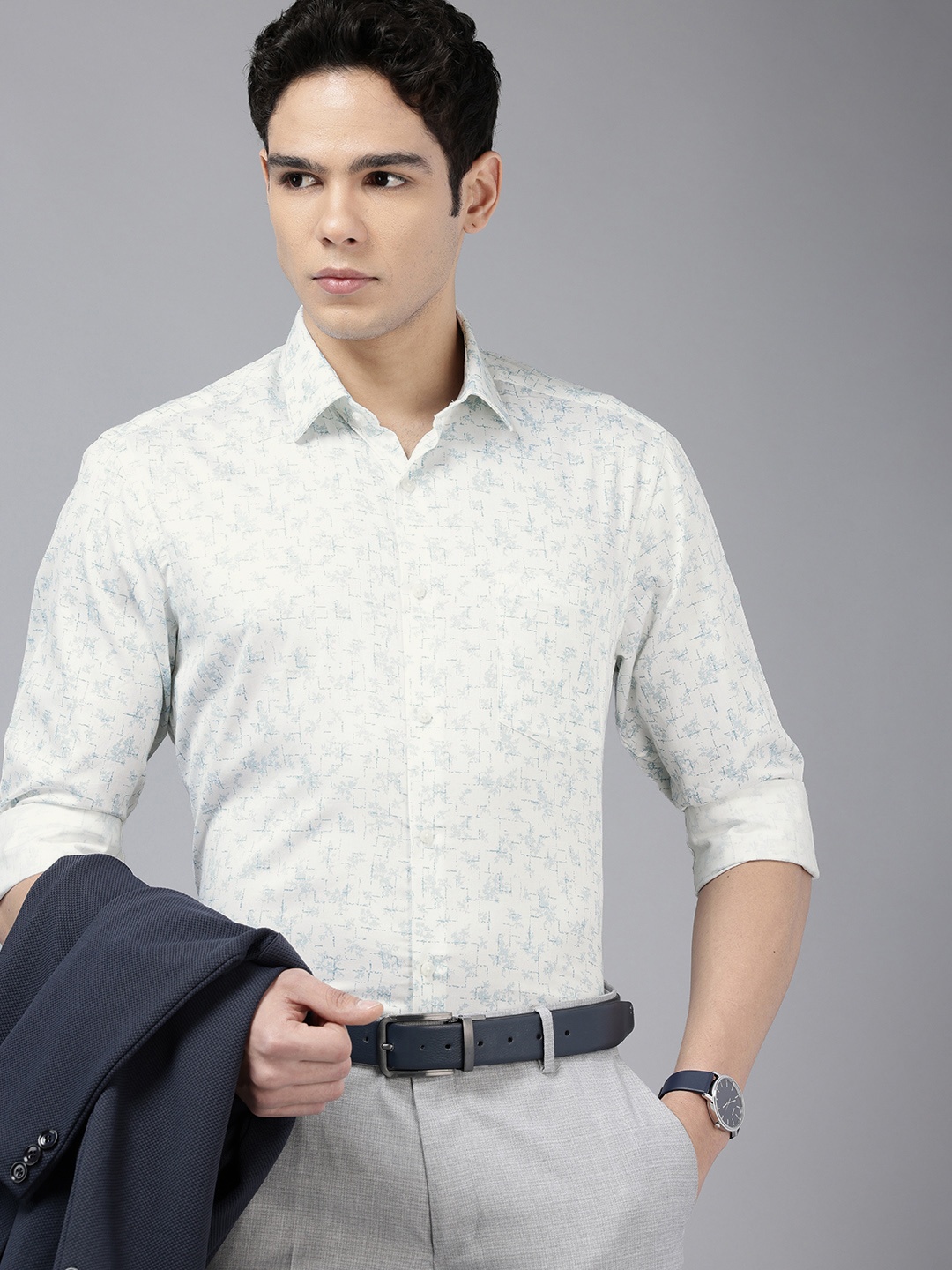 

Arrow Manhattan Slim Fit Abstract Printed Pure Cotton Formal Shirt, White