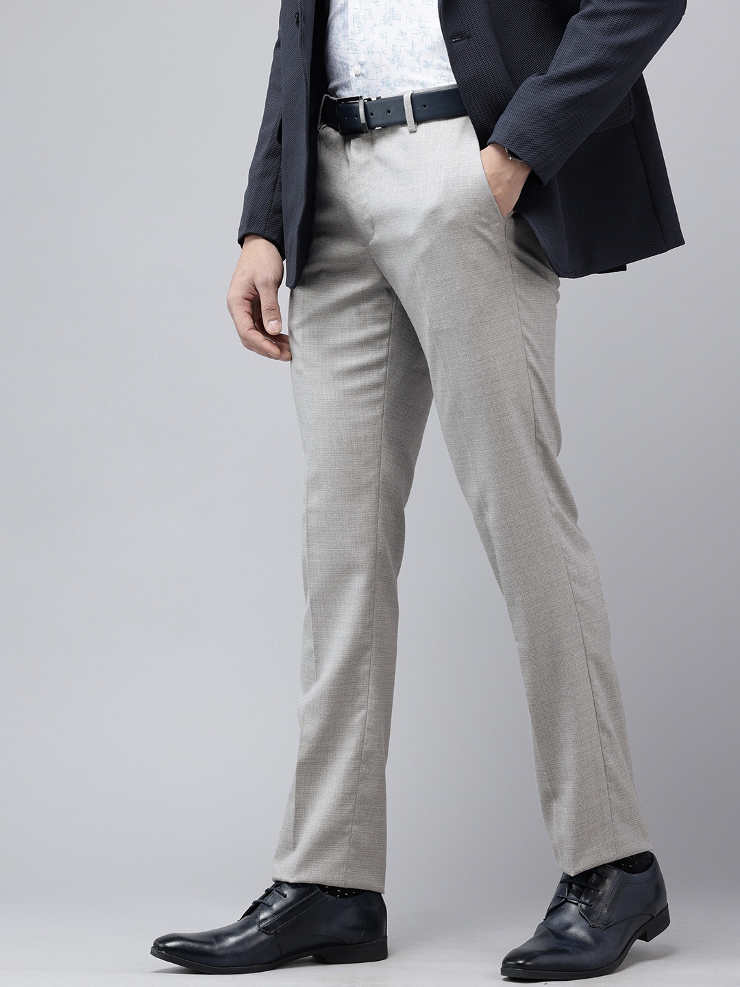 

Arrow Men Hudson Tailored Fit Textured Formal Trousers, Grey