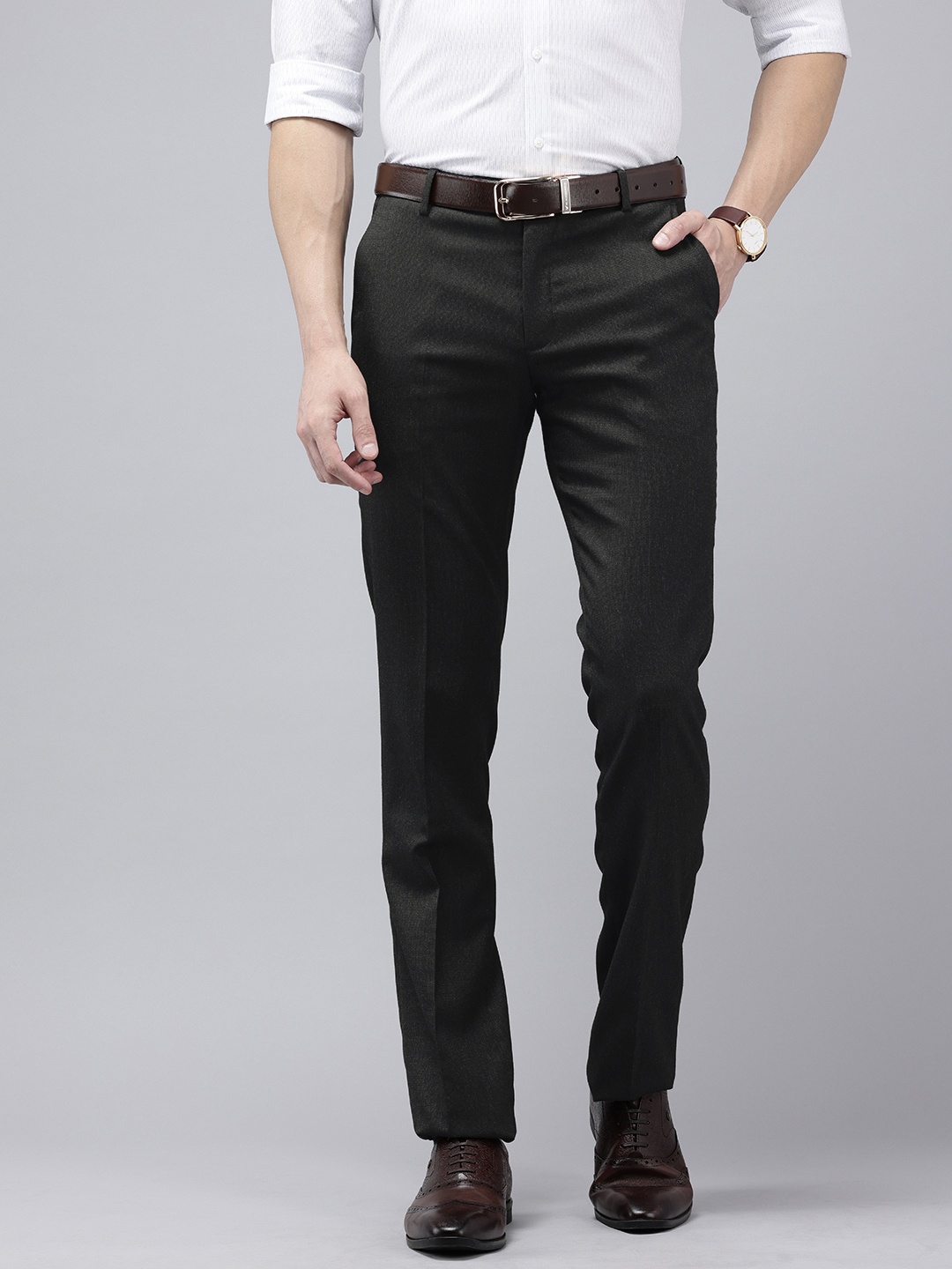 

Arrow Men Hudson Tailored Fit Textured Formal Trousers, Black