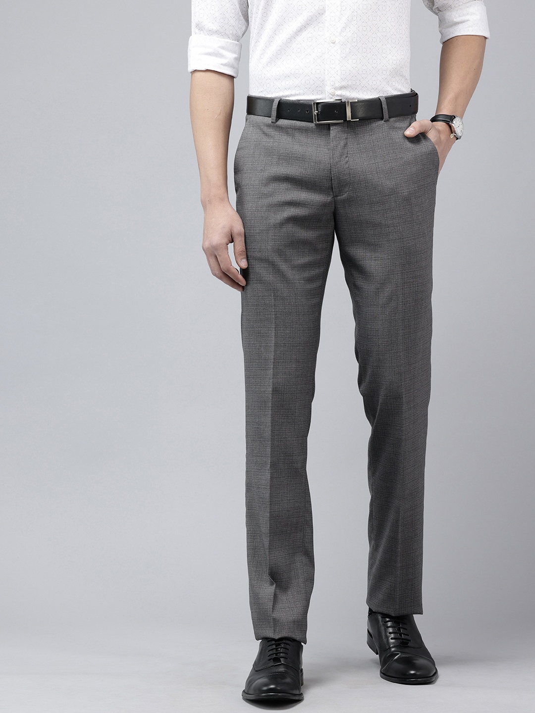 

Arrow Men Hudson Checked Tailored Fi Formal Trousers, Grey